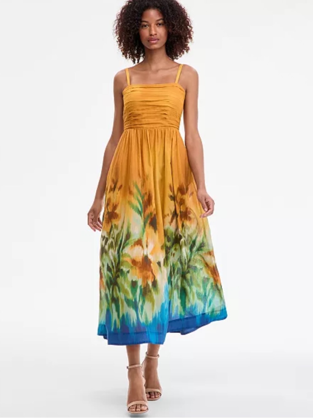 NWT Tahari ASL Women’s Ruched Bodice Border Print Midi Dress